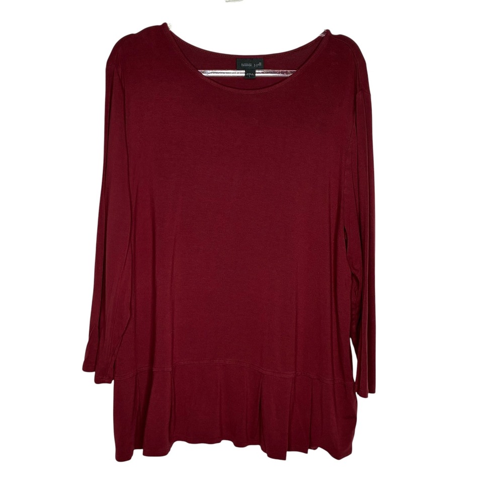 J Jill Wearever Size Large Burgundy Wine Pleated Peplum Top Roman Bohotic Career